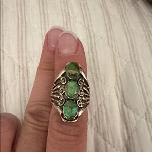 Silver and green turquoise Stone Ring size 6.5